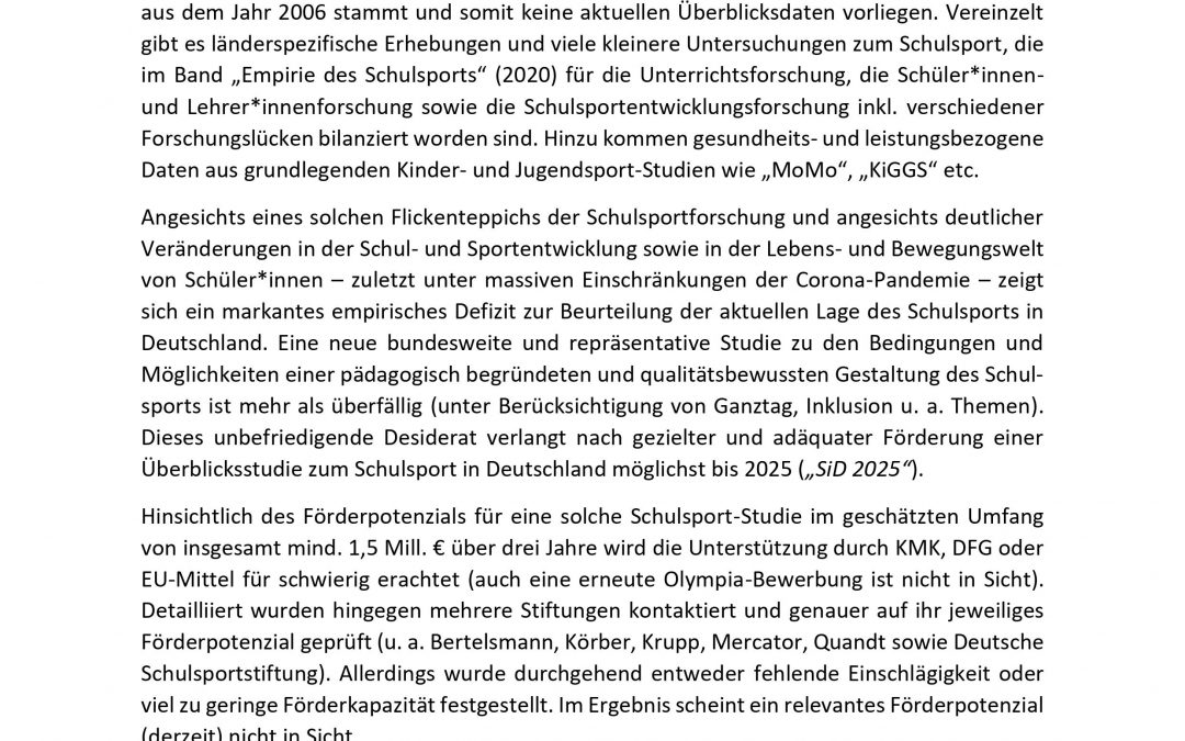 Wir brauchen eine neue Studie zur Lage des Schulsports in Deutschland!