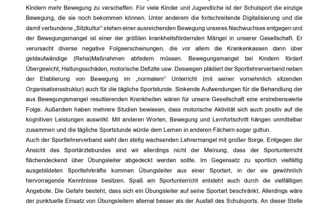 DSLV LV Thüringen: Stellungnahme zum Vorstoß des Thüringer Sportärztebundes