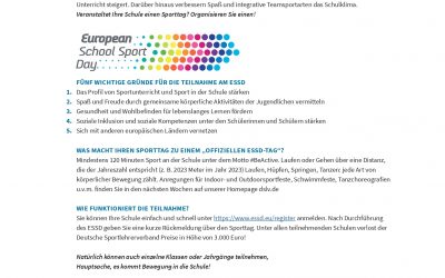 EUROPEAN SCHOOL SPORT DAY (ESSD) JOY IN SPORT AND PHYSICAL ACTIVITY 29.09.2023